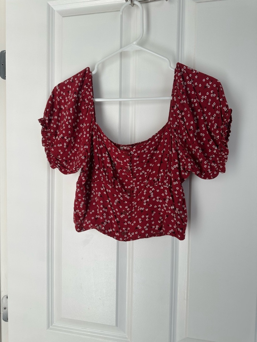 Garage Red Floral Puff-Sleeve Crop Top